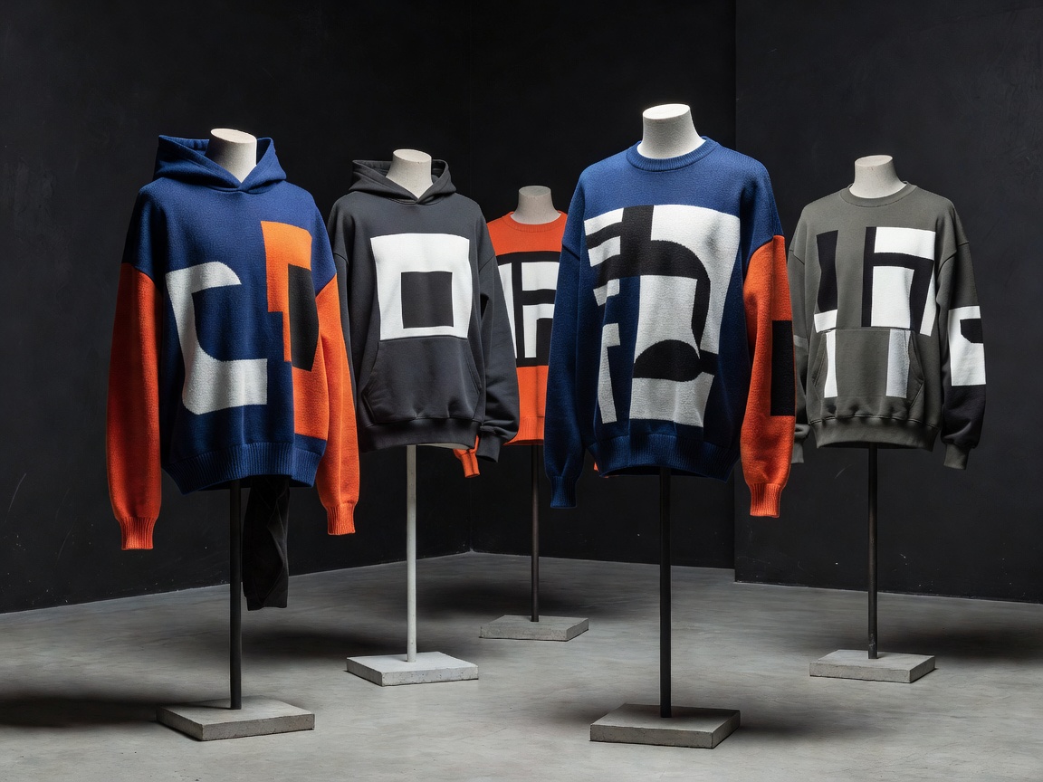 Colour-blocked knitwear and graphic streetwear pieces from a Belgian streetwear label