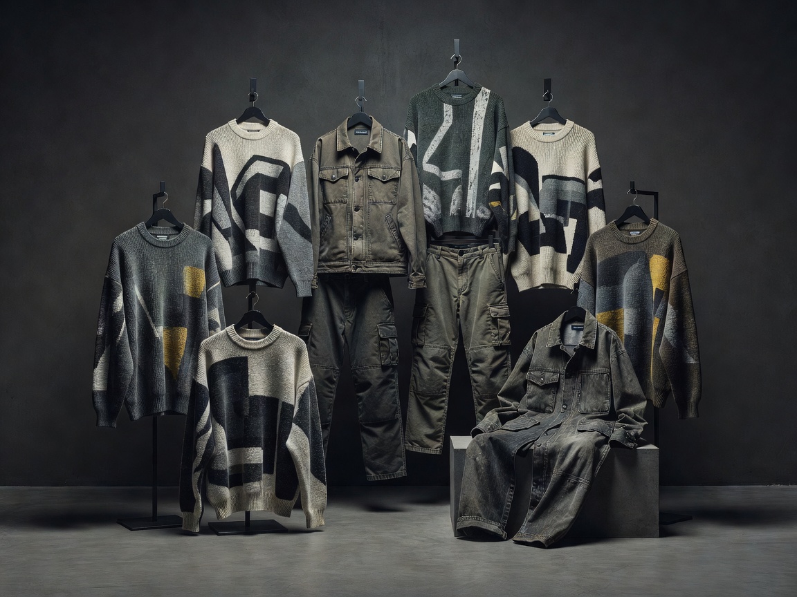 Graphic streetwear knitwear and workwear silhouettes from Belgian streetwear labels