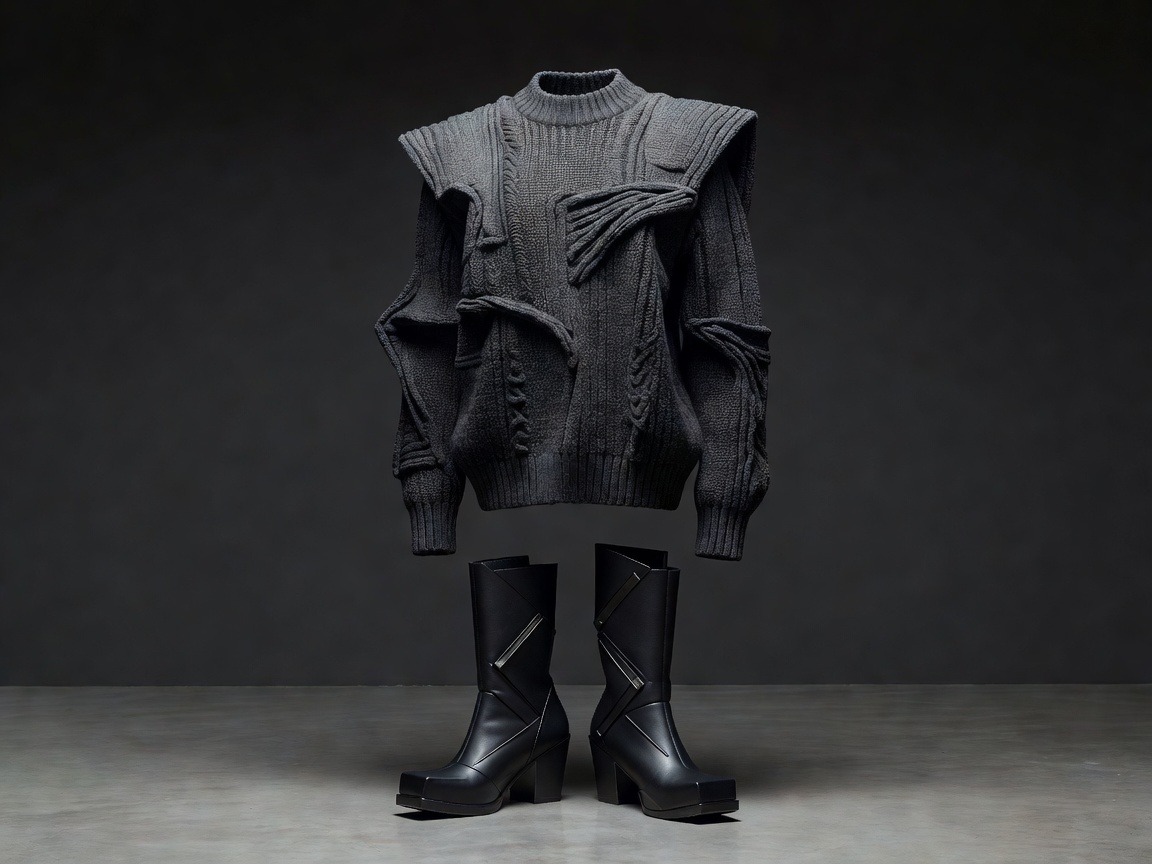 Structural knitwear and sculptural footwear representing Antwerp avant-garde design