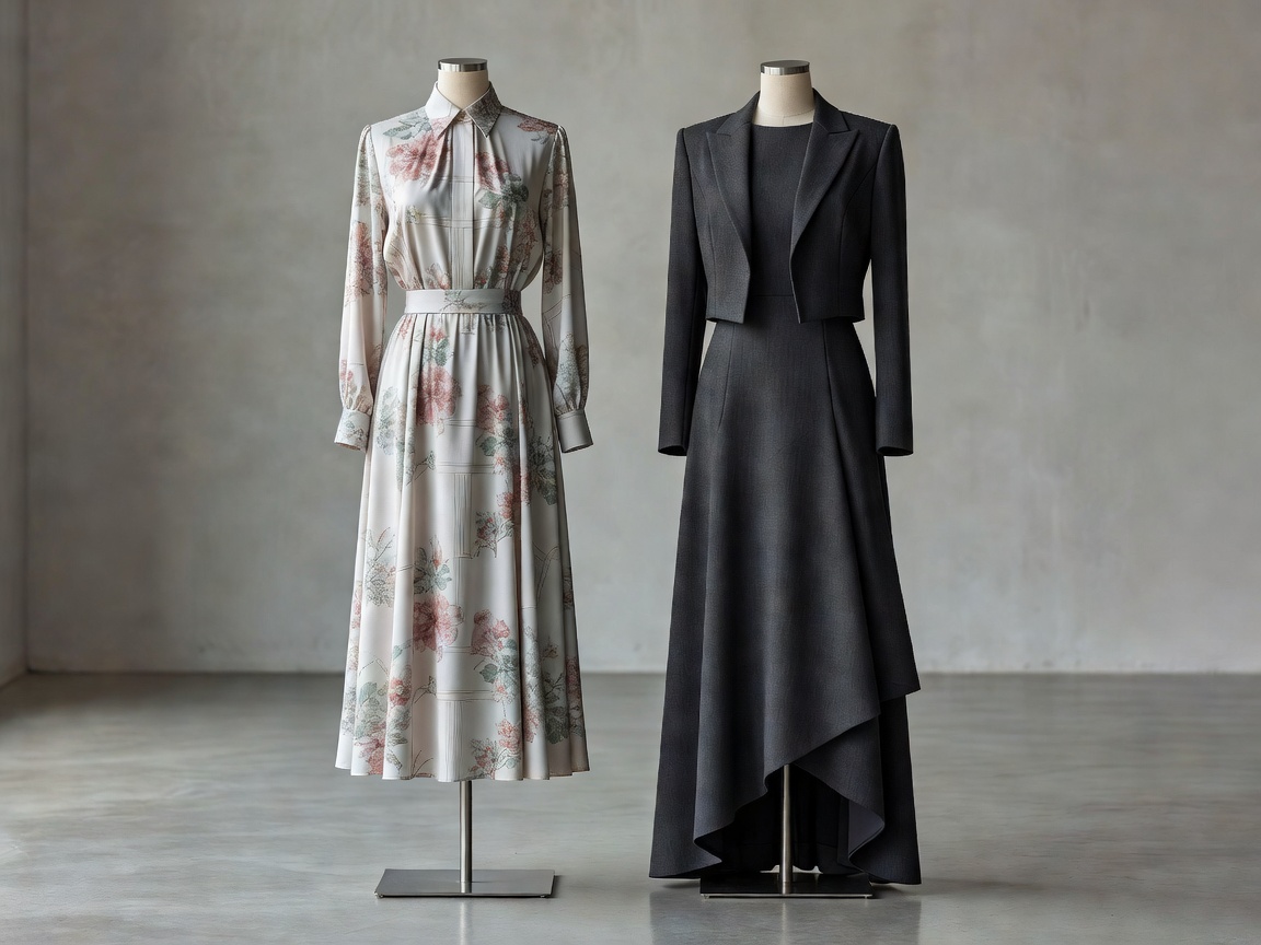 Vintage-inflected printed dress and tailored eveningwear from independent Belgian designer labels